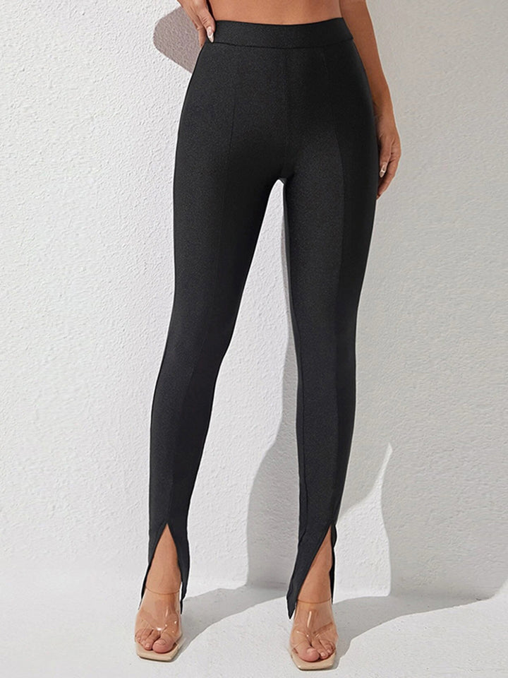 High Waist Slit Skinny Pants - AllIn Computer
