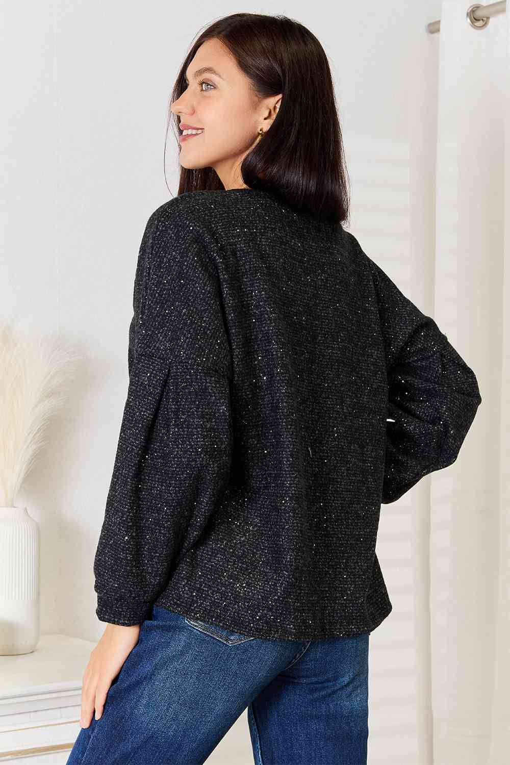Jade By Jane Full Size Boat Neck Glitter Long Sleeve Top - AllIn Computer