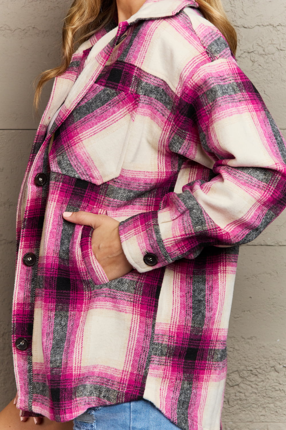 Zenana By The Fireplace Oversized Plaid Shacket in Magenta - AllIn Computer