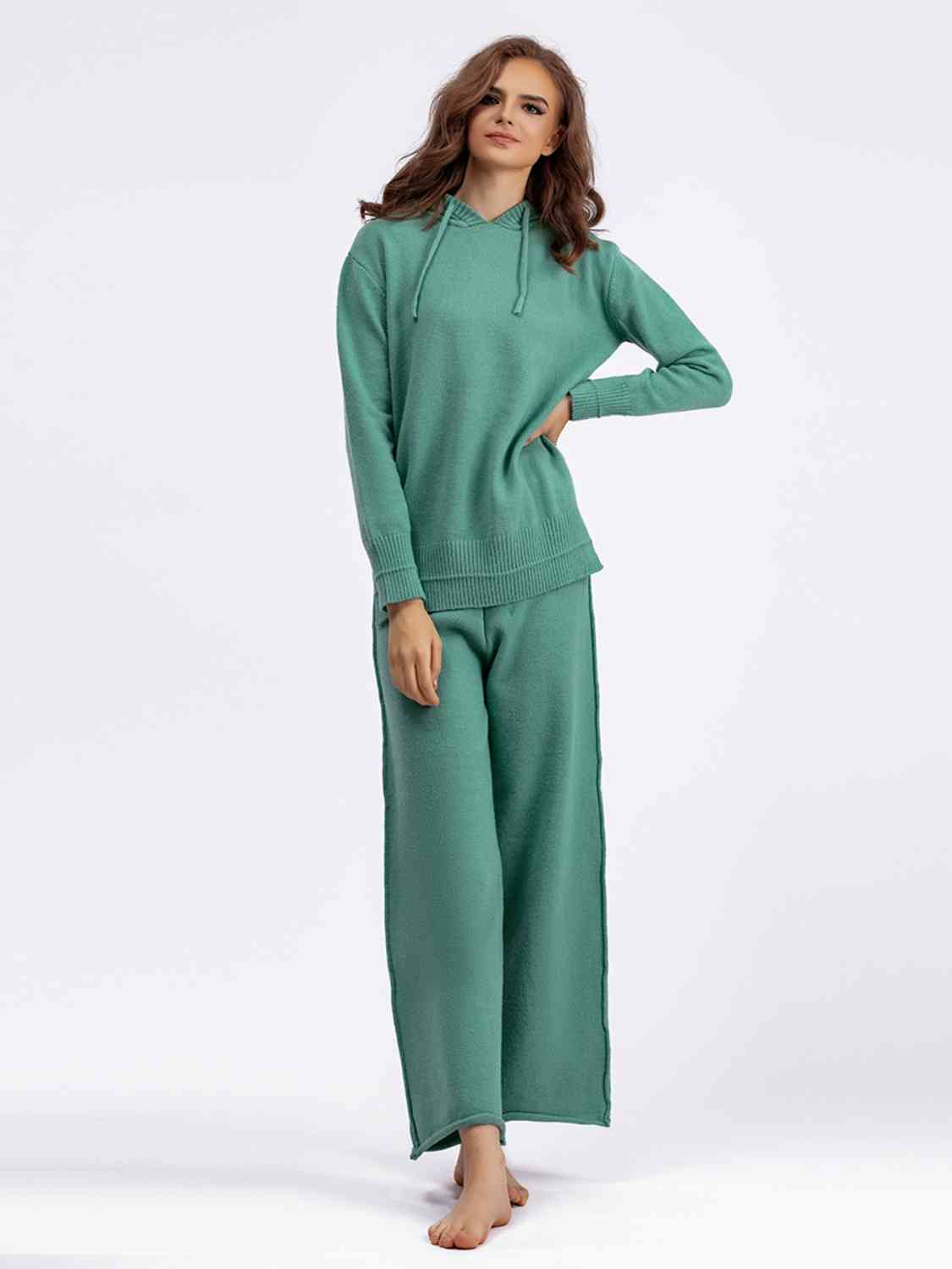 Long Sleeve Hooded Sweater and Knit Pants Set - AllIn Computer