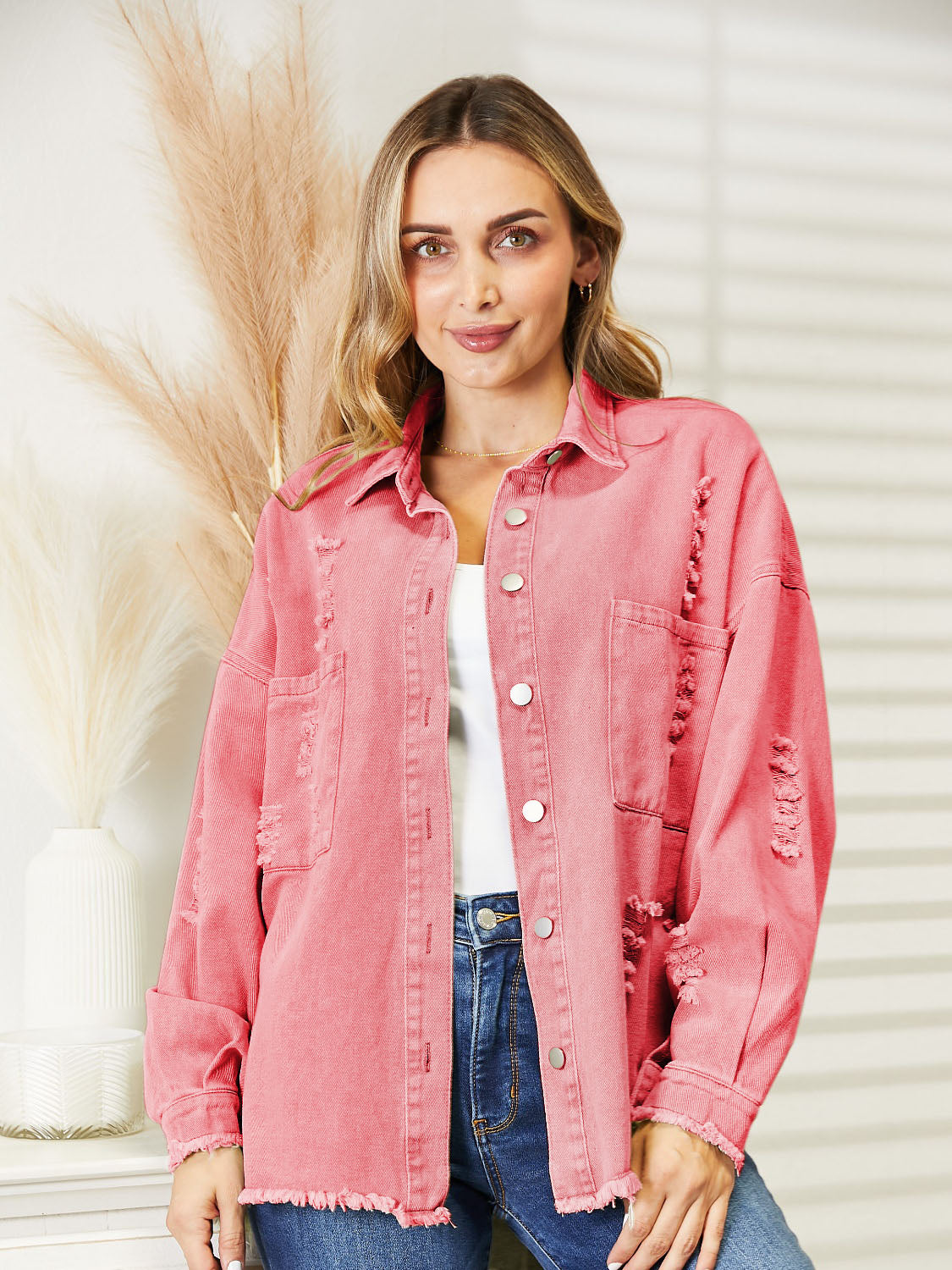 Distressed Raw Hem Denim Jacket - AllIn Computer
