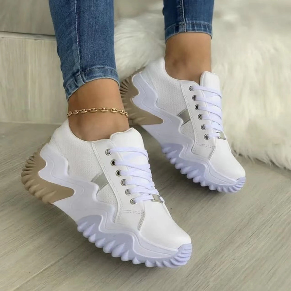 Lace-Up PU Leather Platform Sneakers - AllIn Computer