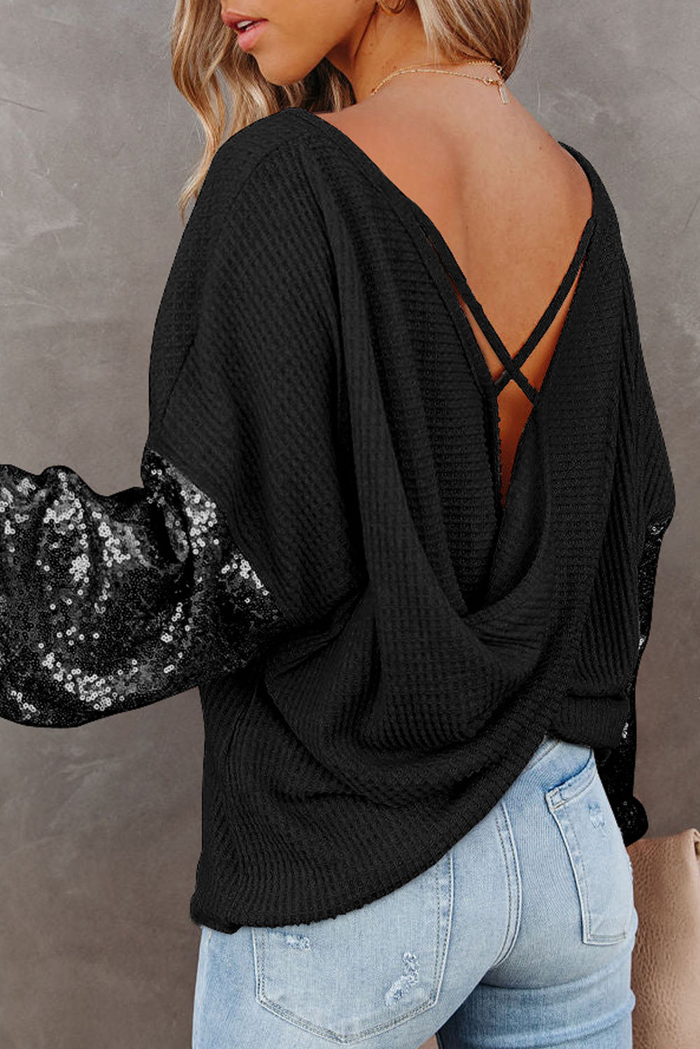 Sequin Waffle-Knit Blouse - AllIn Computer