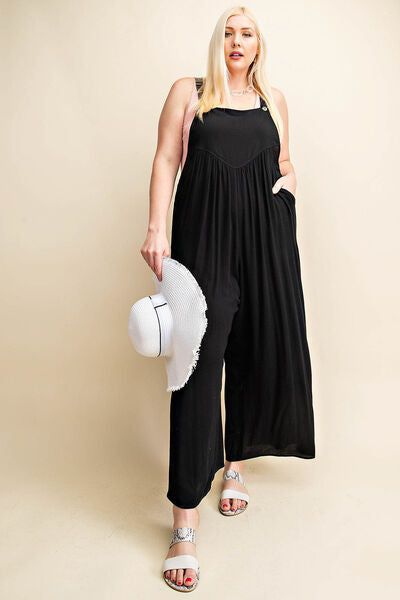 Kori America Full Size Sleeveless Ruched Wide Leg Overalls - AllIn Computer