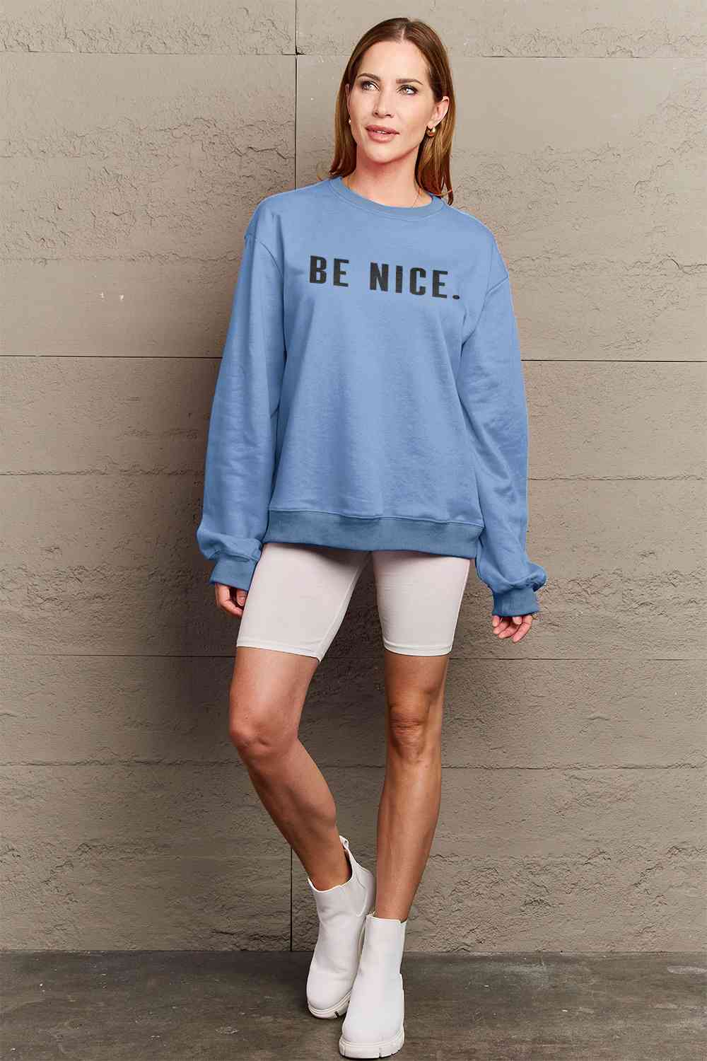Simply Love Full Size BE NICE Graphic Sweatshirt - AllIn Computer