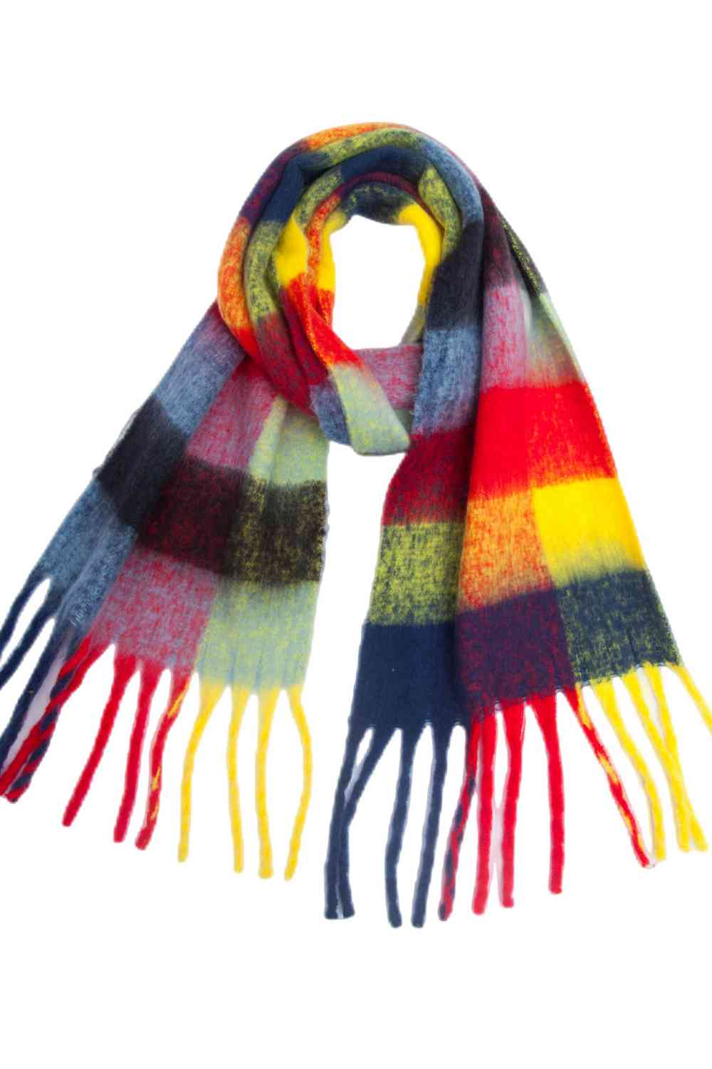 Plaid Fringe Detail Polyester Scarf - AllIn Computer