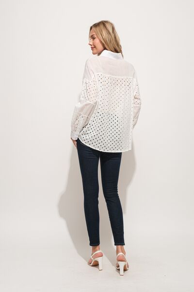 And The Why Eyelet Long Sleeve Button-Down Shirt - AllIn Computer