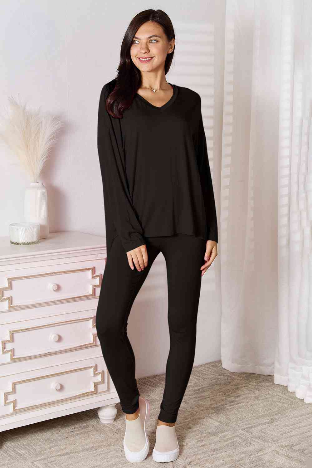 Basic Bae Full Size V-Neck Soft Rayon Long Sleeve Top and Pants Lounge Set - AllIn Computer