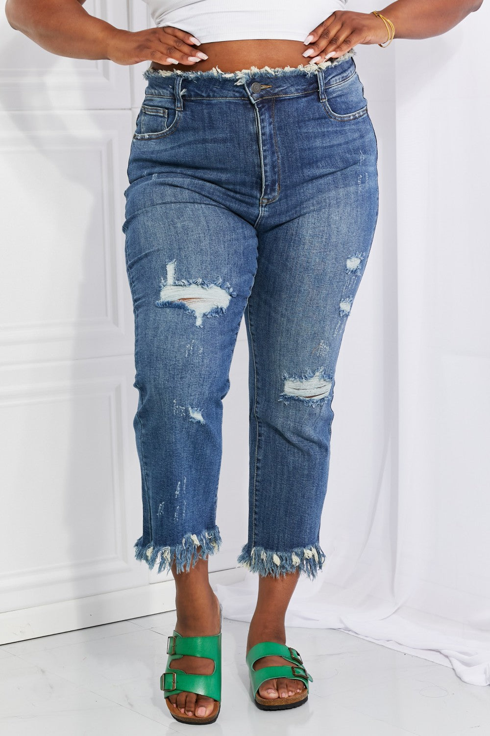 RISEN Full Size Undone Chic Straight Leg Jeans - AllIn Computer
