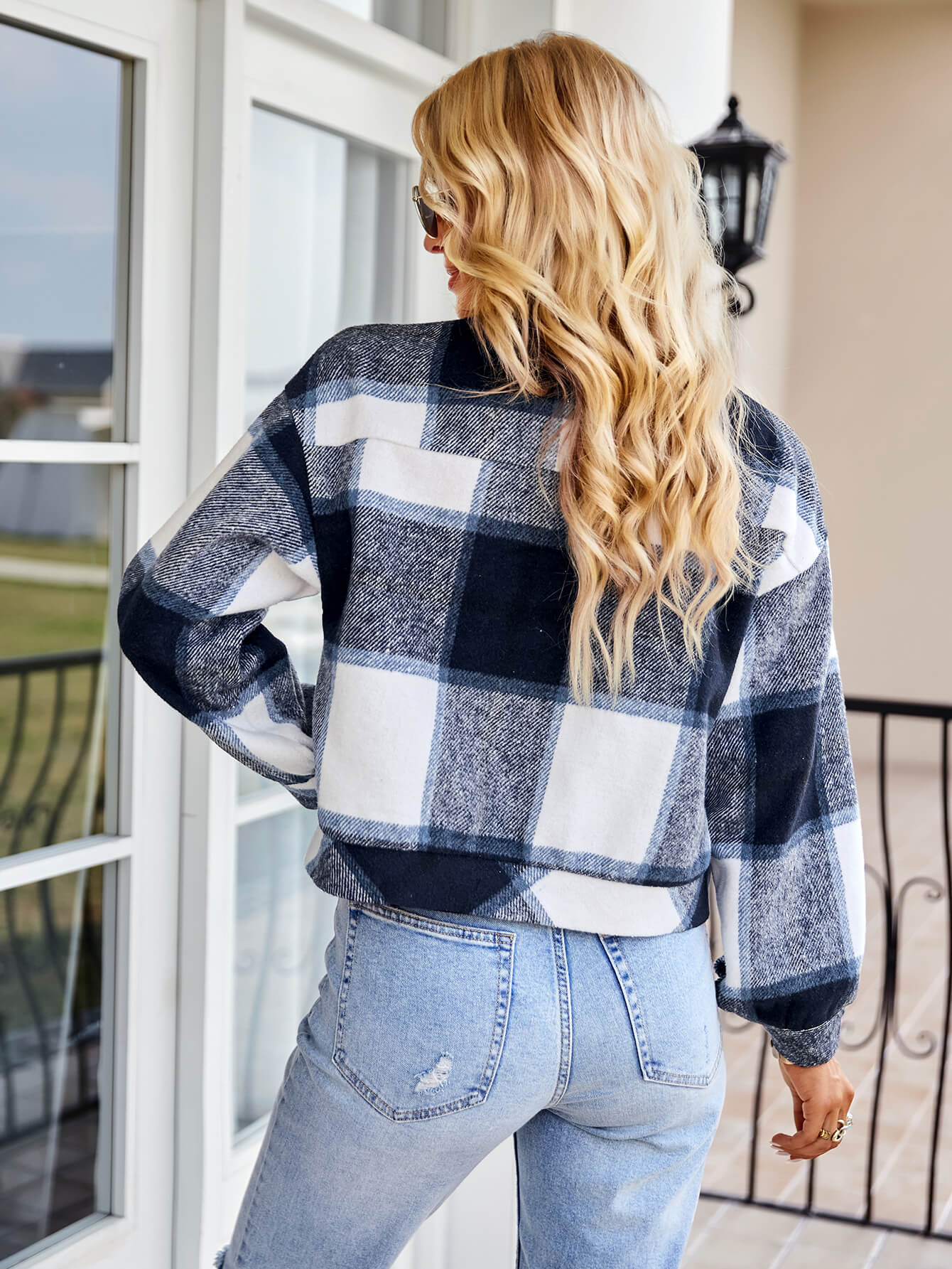Double Take Plaid Button Front Dropped Shoulder Collared Jacket - AllIn Computer