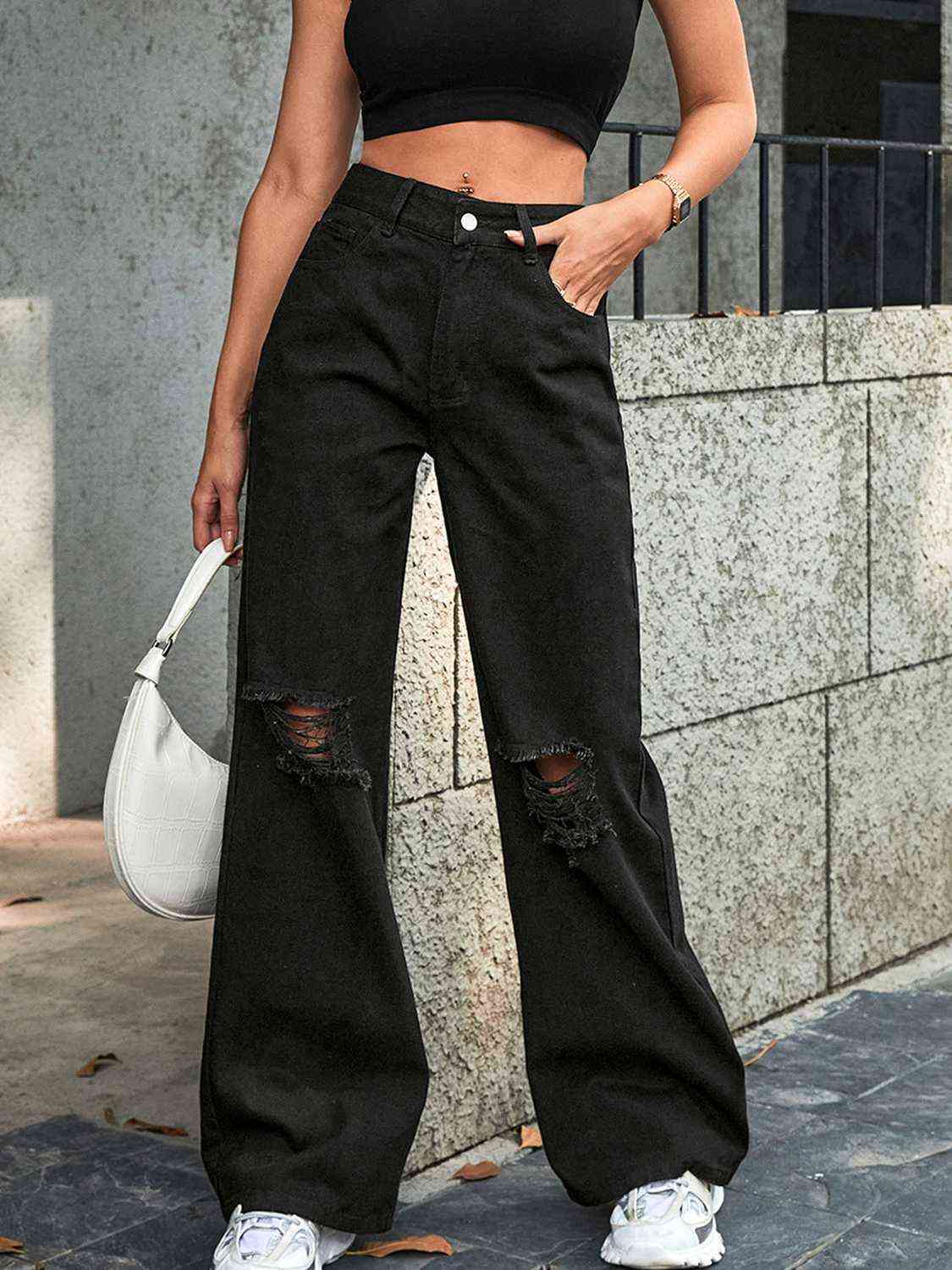 Distressed Wide Leg Jeans - AllIn Computer