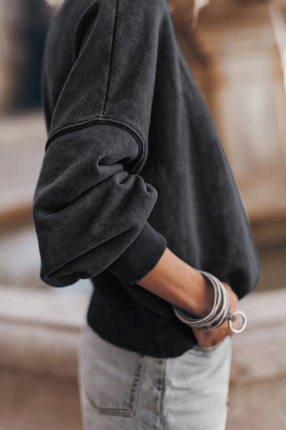 Round Neck Dropped Shoulder Sweatshirt - AllIn Computer