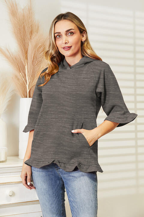 Ninexis Full Size Raglan Sleeve Ruffled Hoodie with Pocket - AllIn Computer