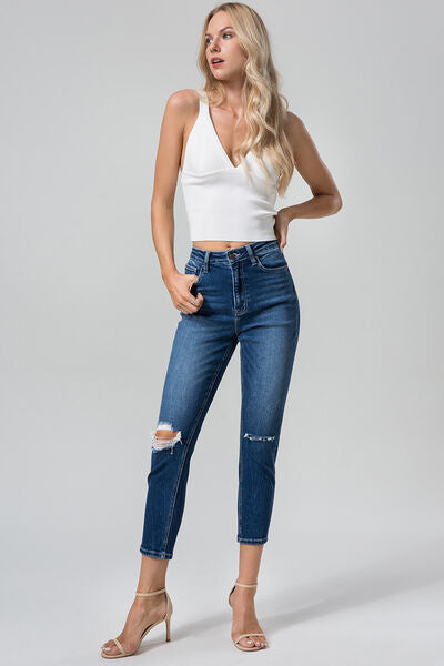 BAYEAS Full Size High Waist Distressed Washed Cropped Mom Jeans - AllIn Computer