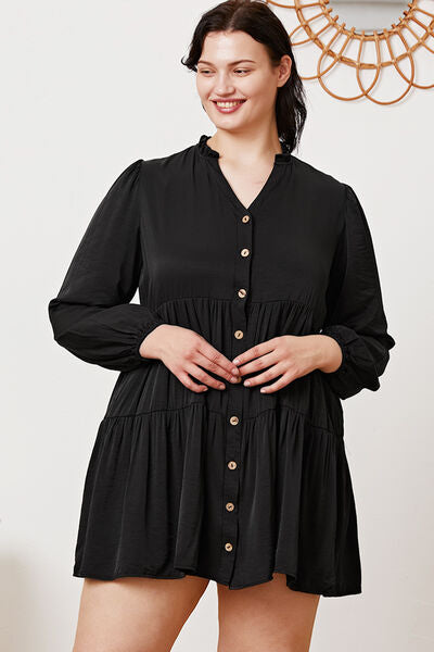 Ruffled Button Up Long Sleeve Tiered Shirt - AllIn Computer