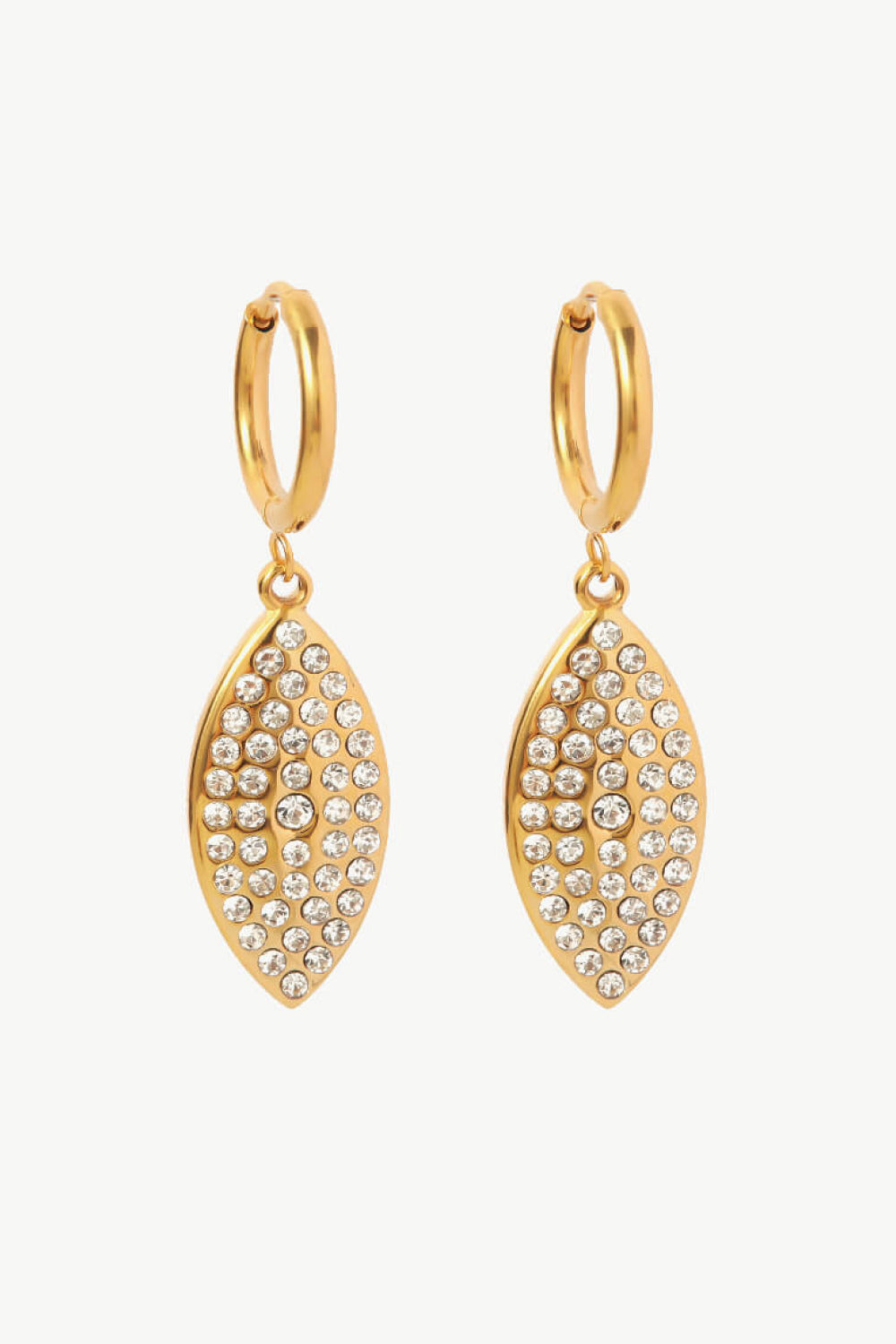 Inlaid Rhinestone Leaf Drop Earrings - AllIn Computer
