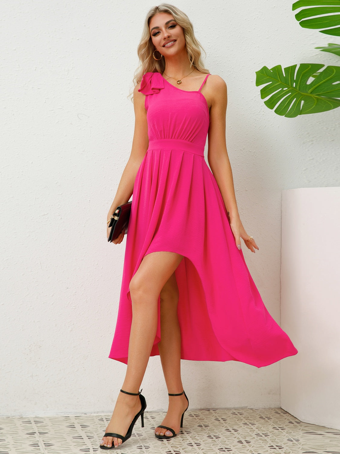 Bow Asymmetrical Neck Sleeveless Dress - AllIn Computer