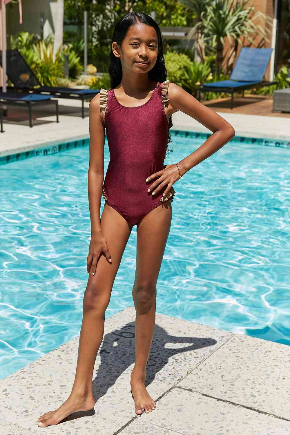 Marina West Swim Wave Break Contrast Trim One-Piece in Wine - AllIn Computer