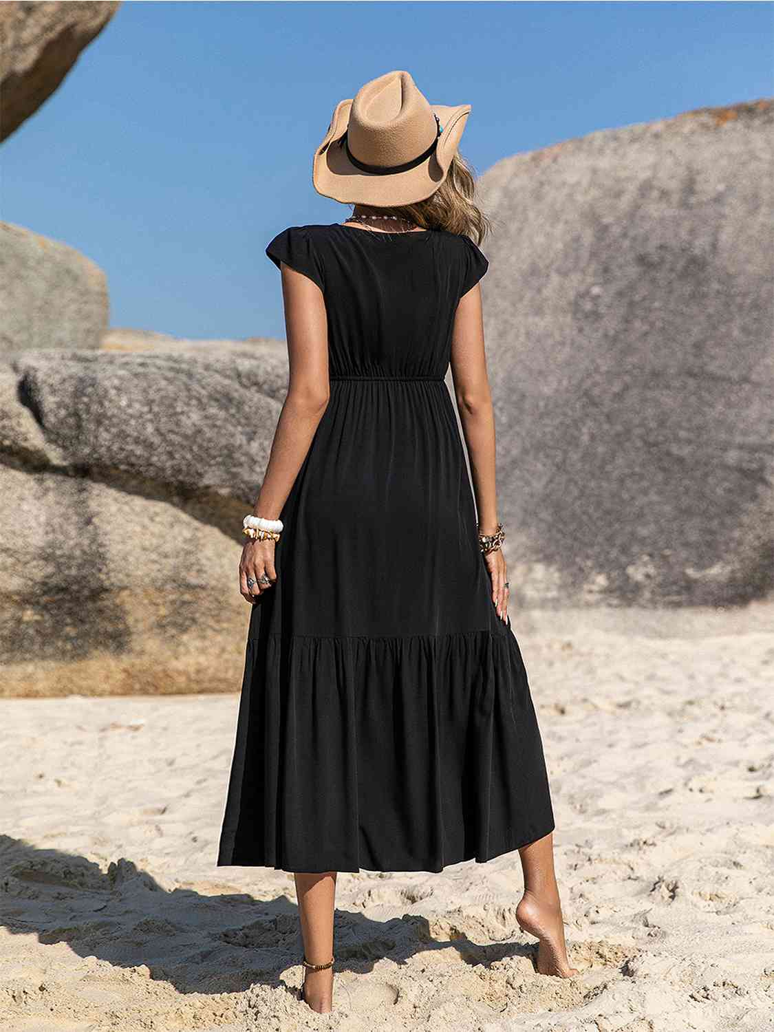 Embroidered Square Neck Ruffle Hem Dress - AllIn Computer