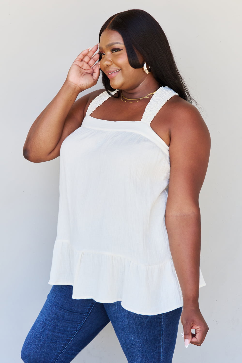 HEYSON Good Attitude Full Size Back Tie Detail Ruffle Tunic Top - AllIn Computer