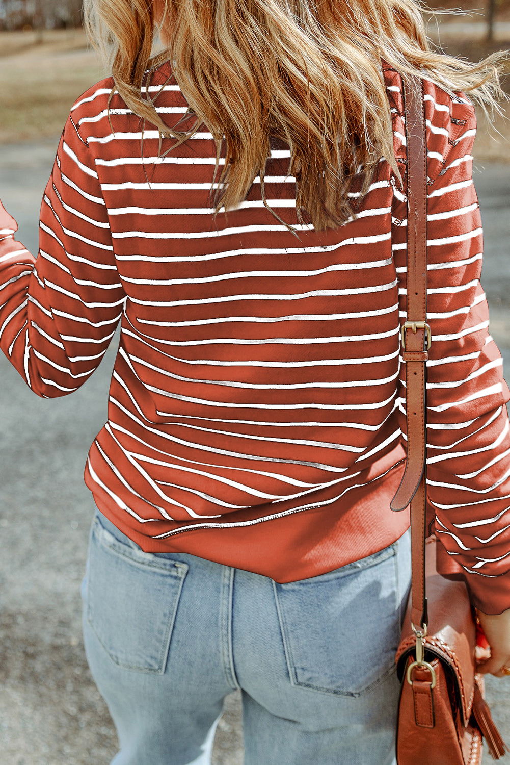 Striped Long Sleeve Round Neck Top - AllIn Computer