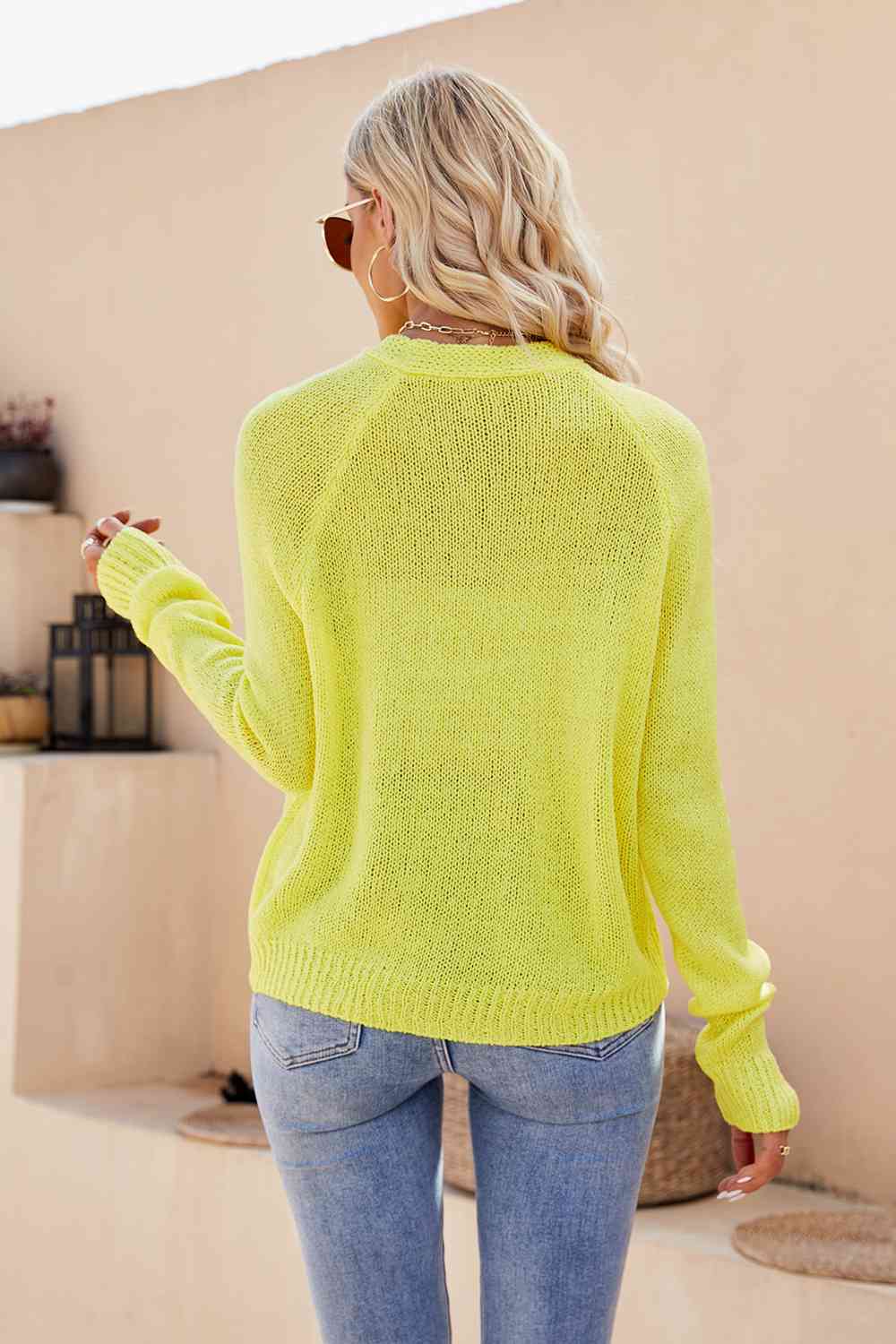Button Up V-Neck Long Sleeve Cardigan - AllIn Computer