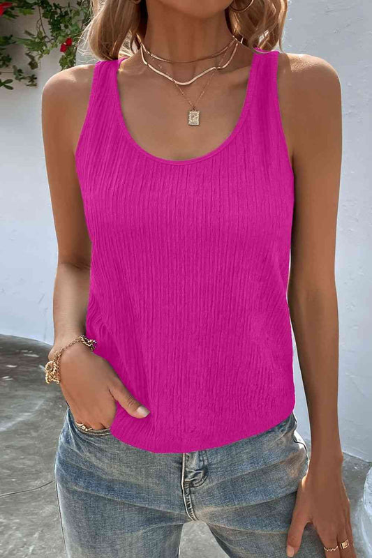 Textured Scoop Neck Tank - AllIn Computer