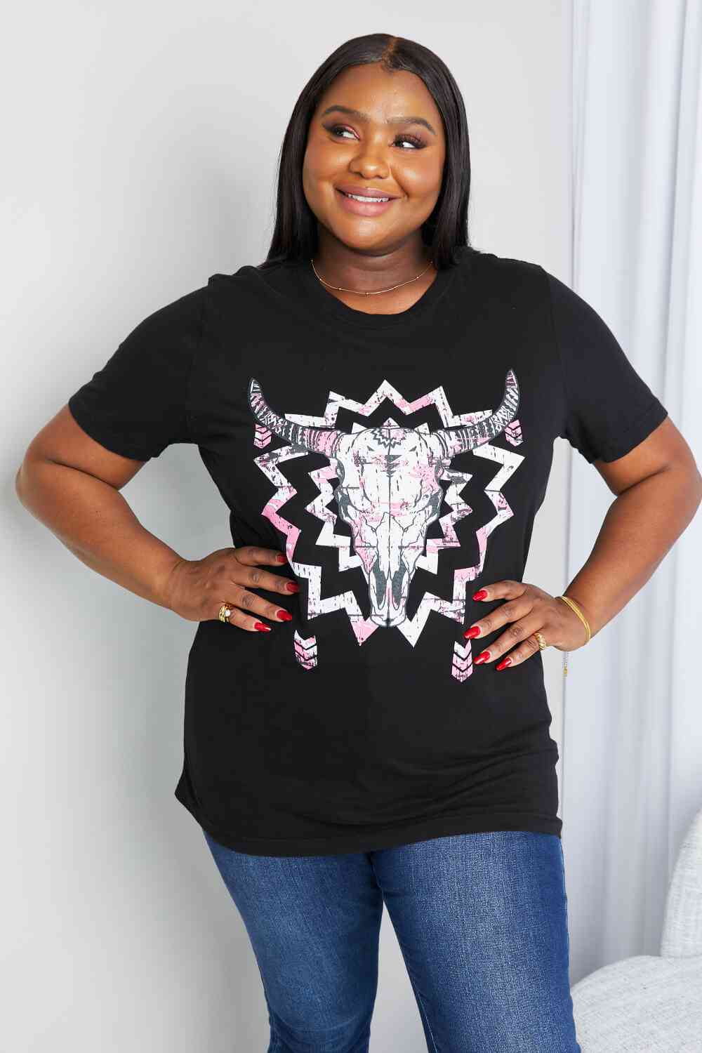 mineB Full Size Graphic Round Neck Tee Shirt - AllIn Computer