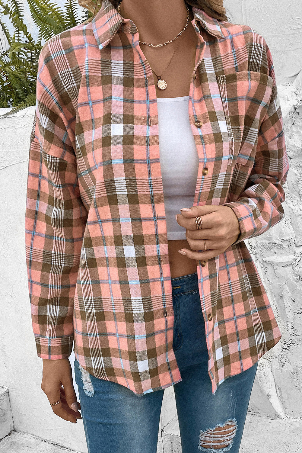 Plaid Collared Neck Long Sleeve Button-Up Shirt - AllIn Computer