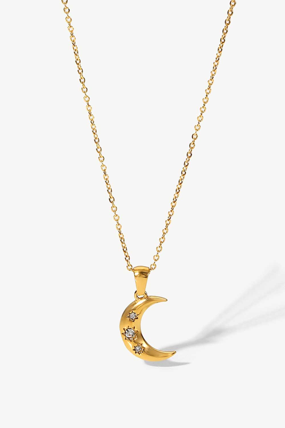 18K Gold Plated Inlaid Zircon Moon Pendant Necklace - AllIn Computer