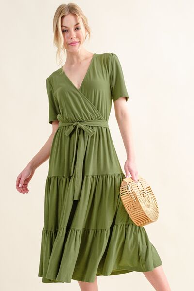 And The Why Soft Short Sleeve Tiered Midi Dress - AllIn Computer