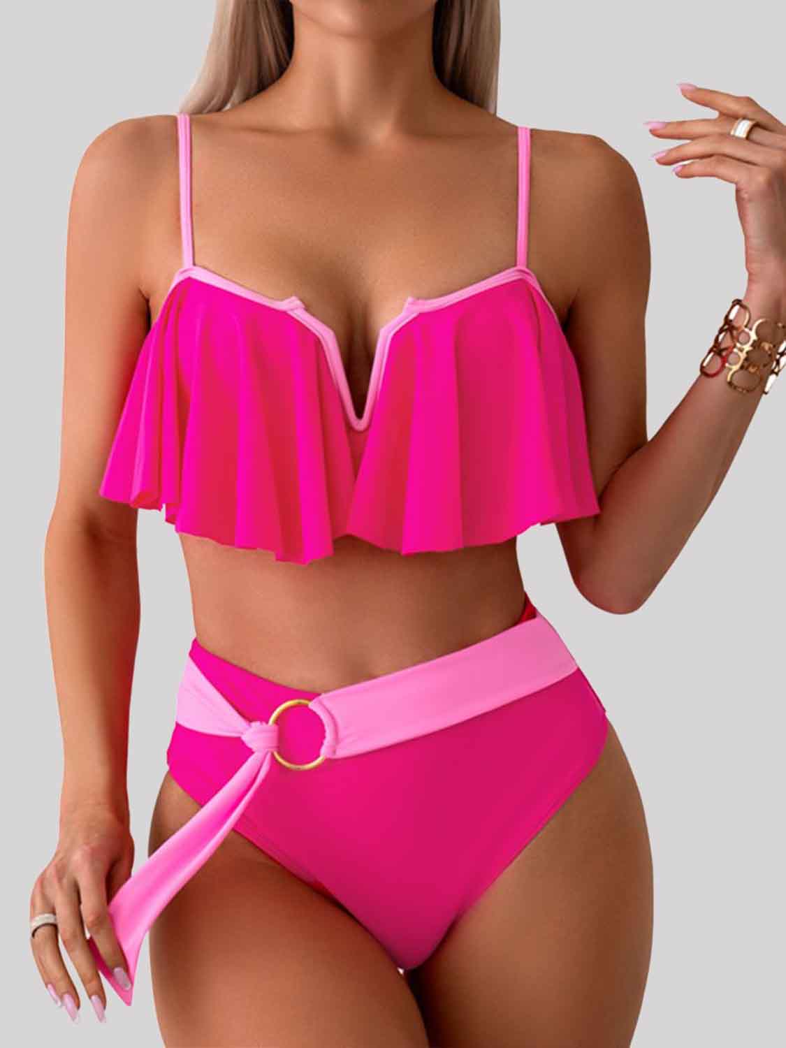 Spaghetti Strap Notched Bikini Set - AllIn Computer
