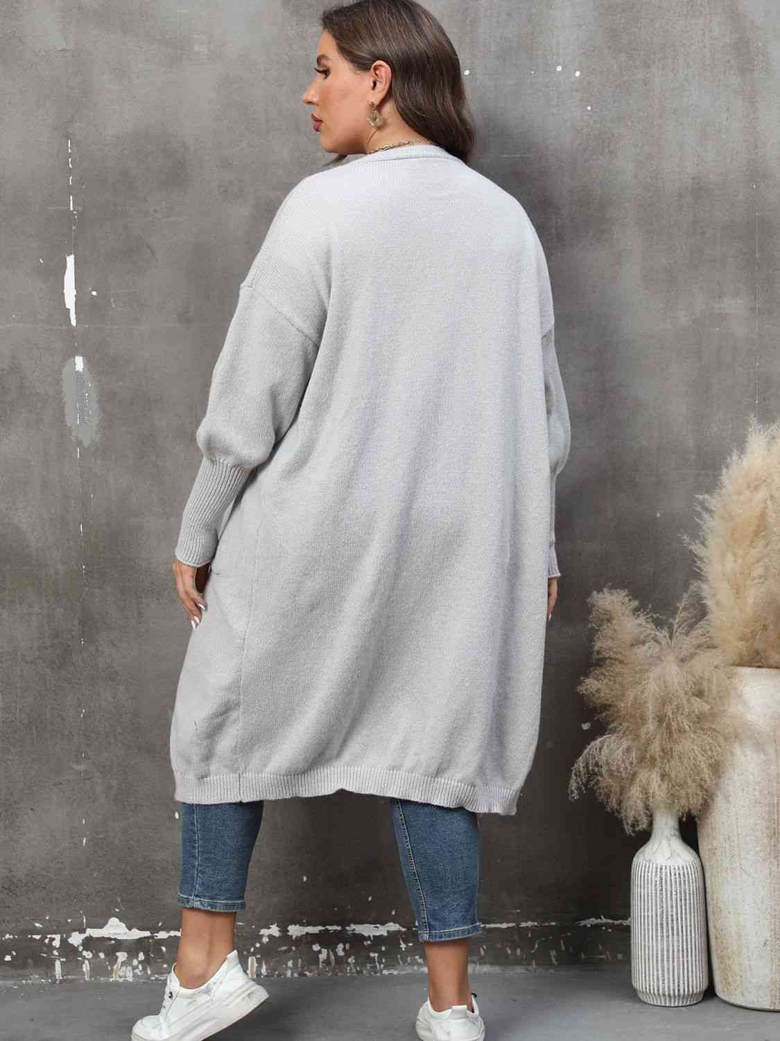 Plus Size Long Sleeve Pocketed Cardigan - AllIn Computer