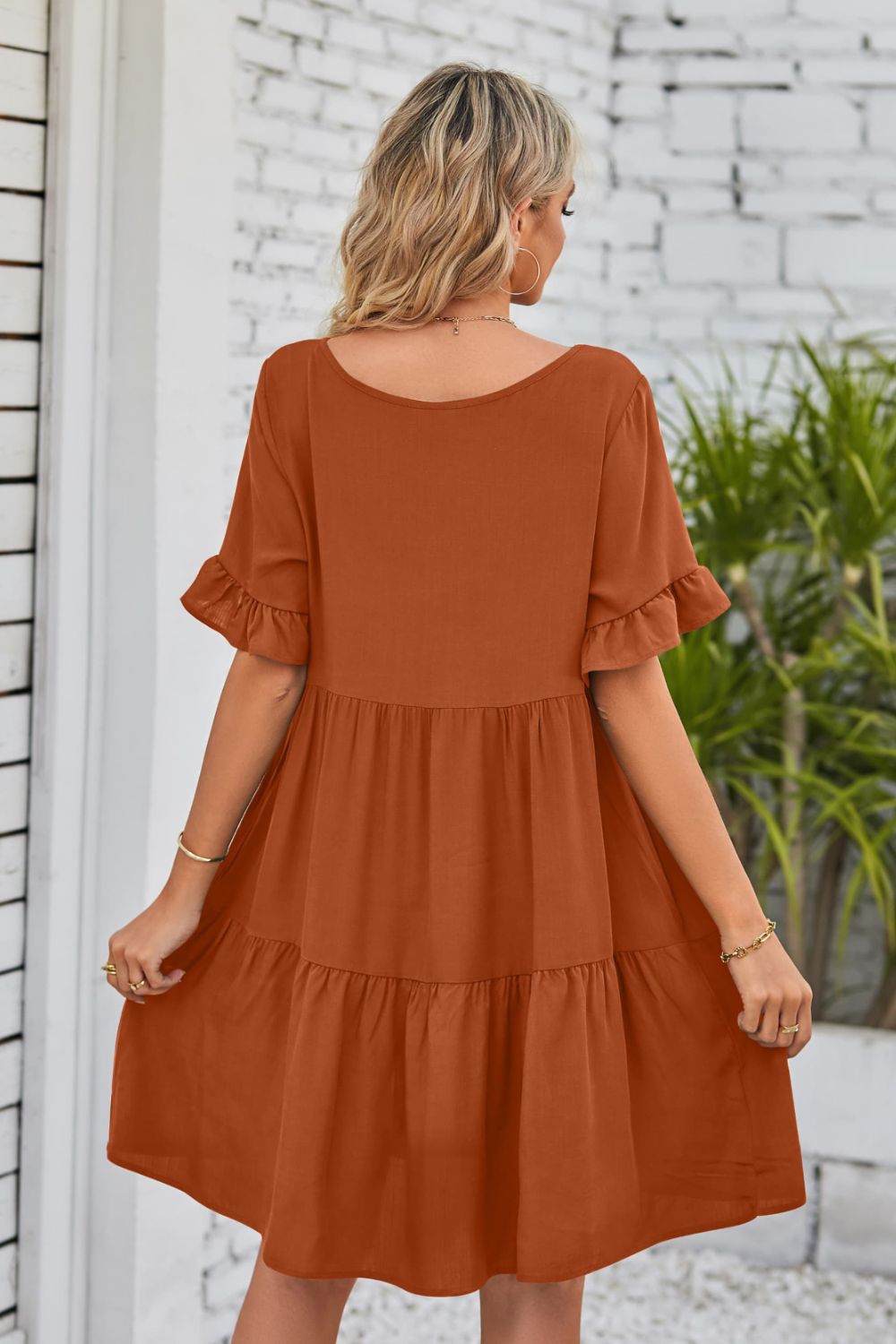 V-Neck Flounce Sleeve Tiered Dress - AllIn Computer