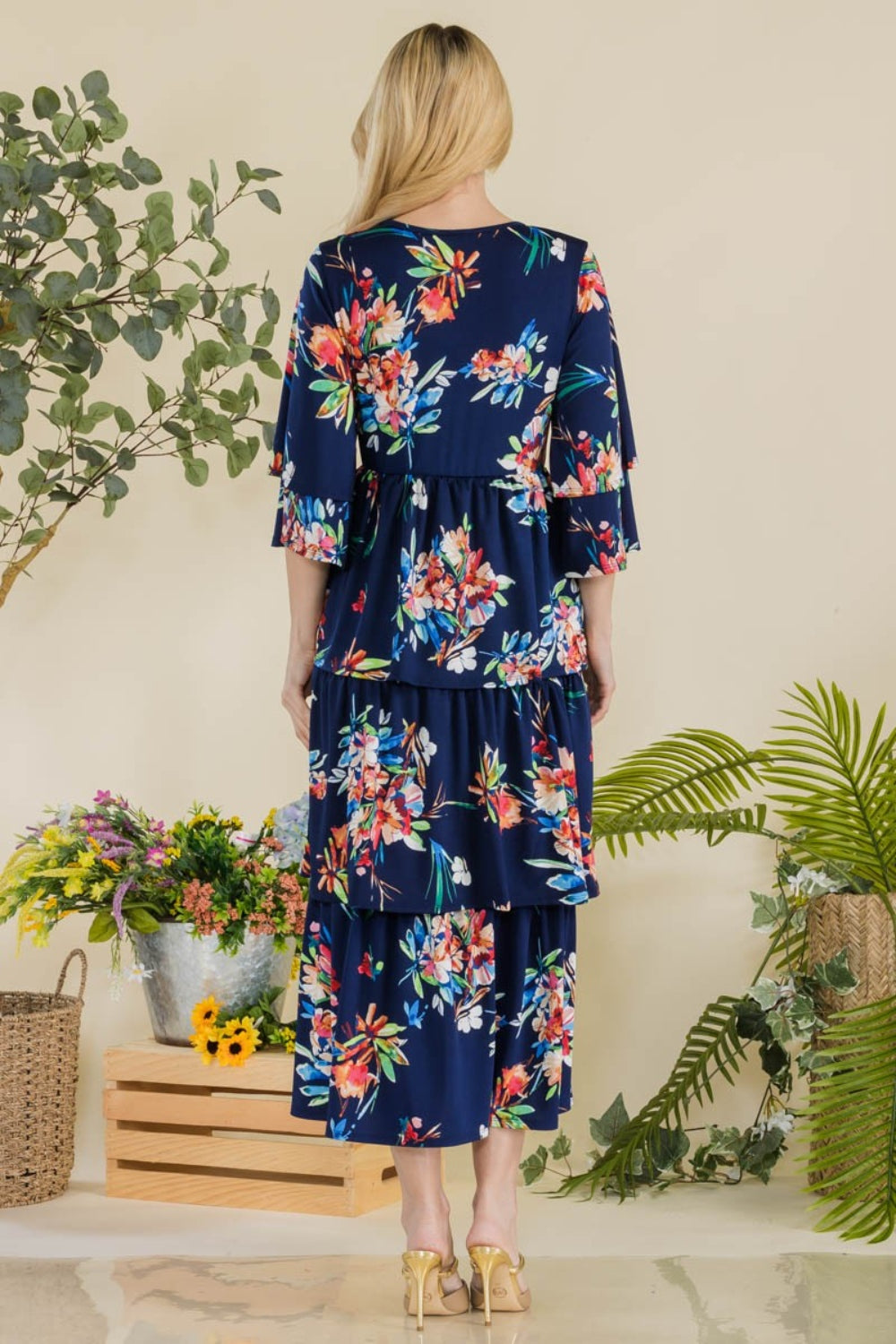 Celeste Full Size Floral Ruffle Tiered Midi Dress - AllIn Computer