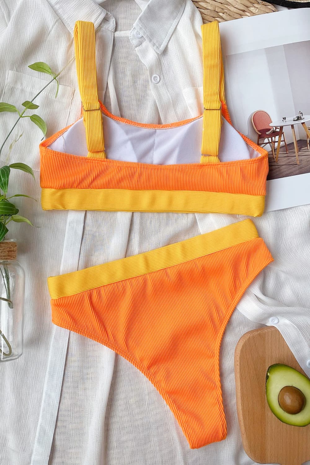 Color Block Scoop Neck Bikini Set - AllIn Computer