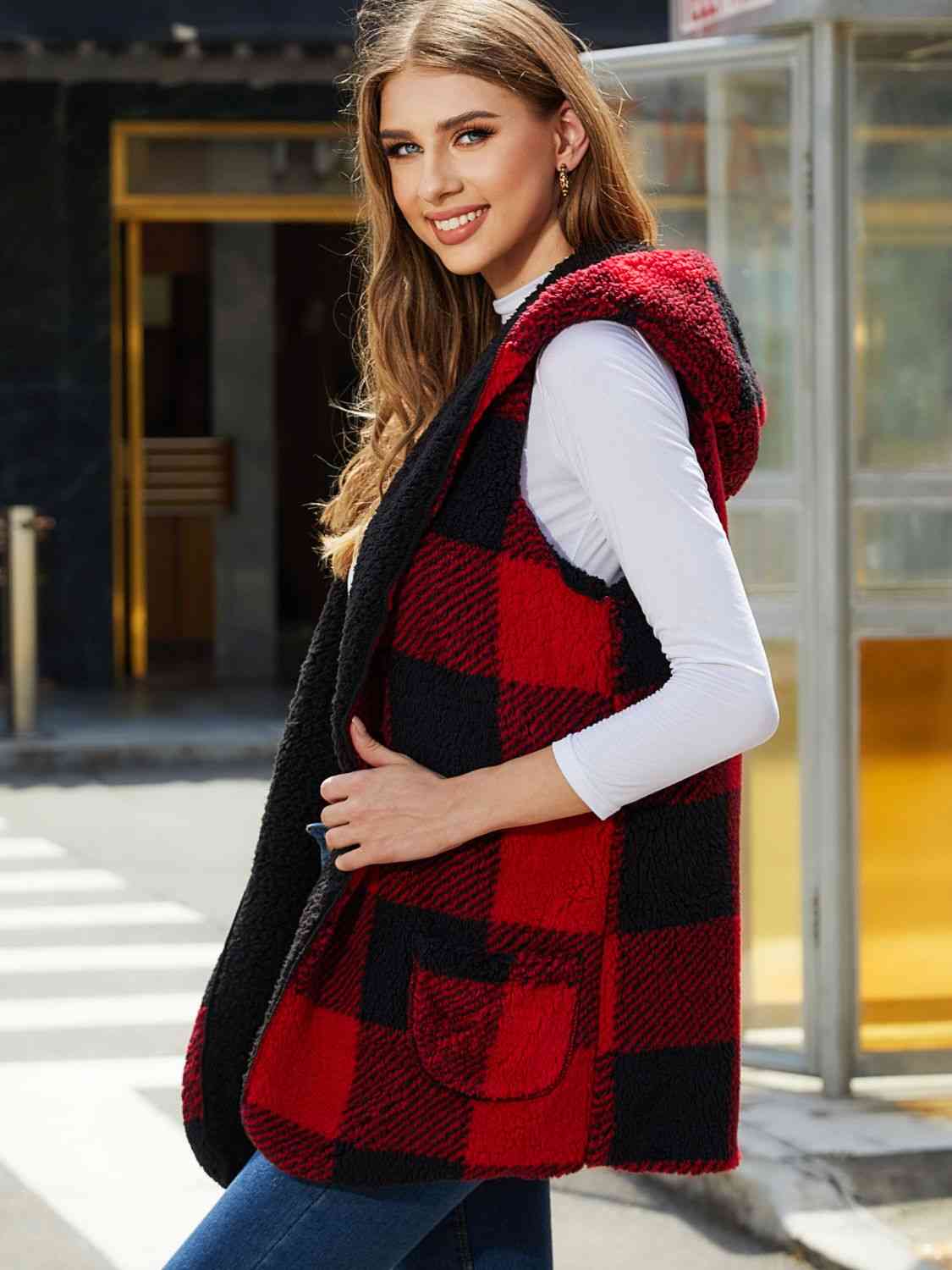Plaid Hooded Vest - AllIn Computer