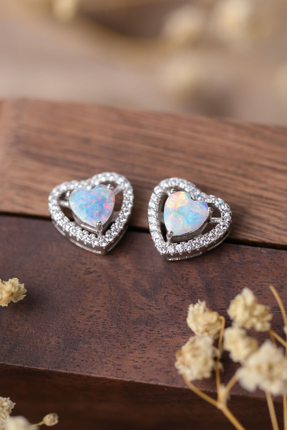 925 Sterling Silver Opal Heart Stud Earrings - AllIn Computer