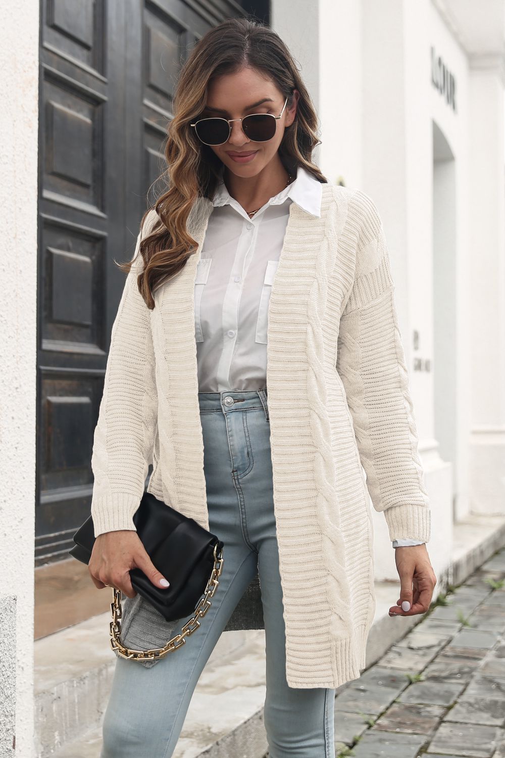 Open Front Cable-Knit Cardigan - AllIn Computer