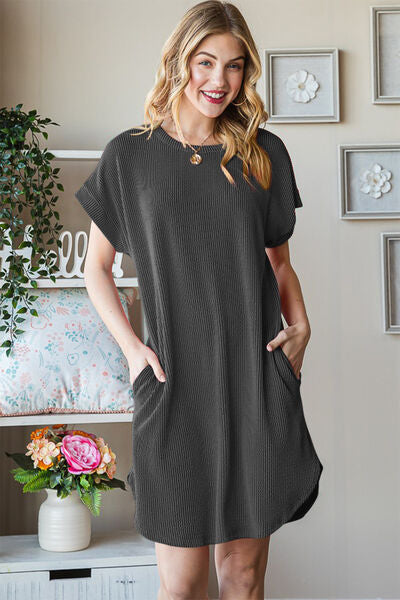 Heimish Full Size Ribbed Round Neck Short Sleeve Tee Dress - AllIn Computer