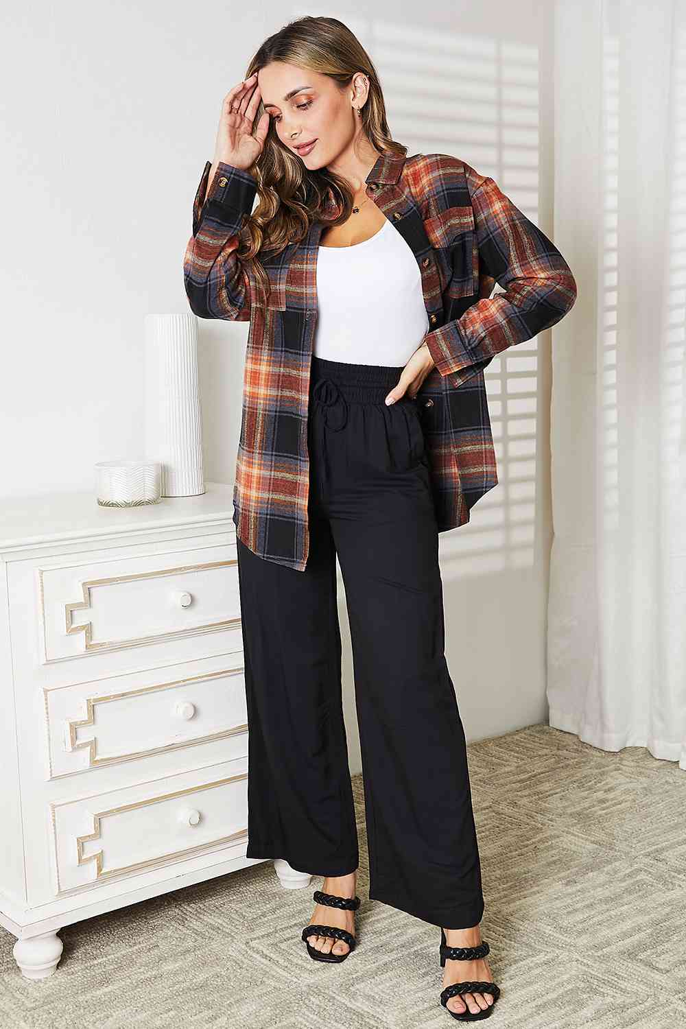 Double Take Plaid Dropped Shoulder Shirt - AllIn Computer