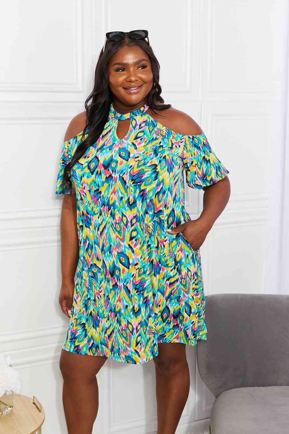 Sew In Love Full Size Perfect Paradise Printed Cold-Shoulder Dress - AllIn Computer