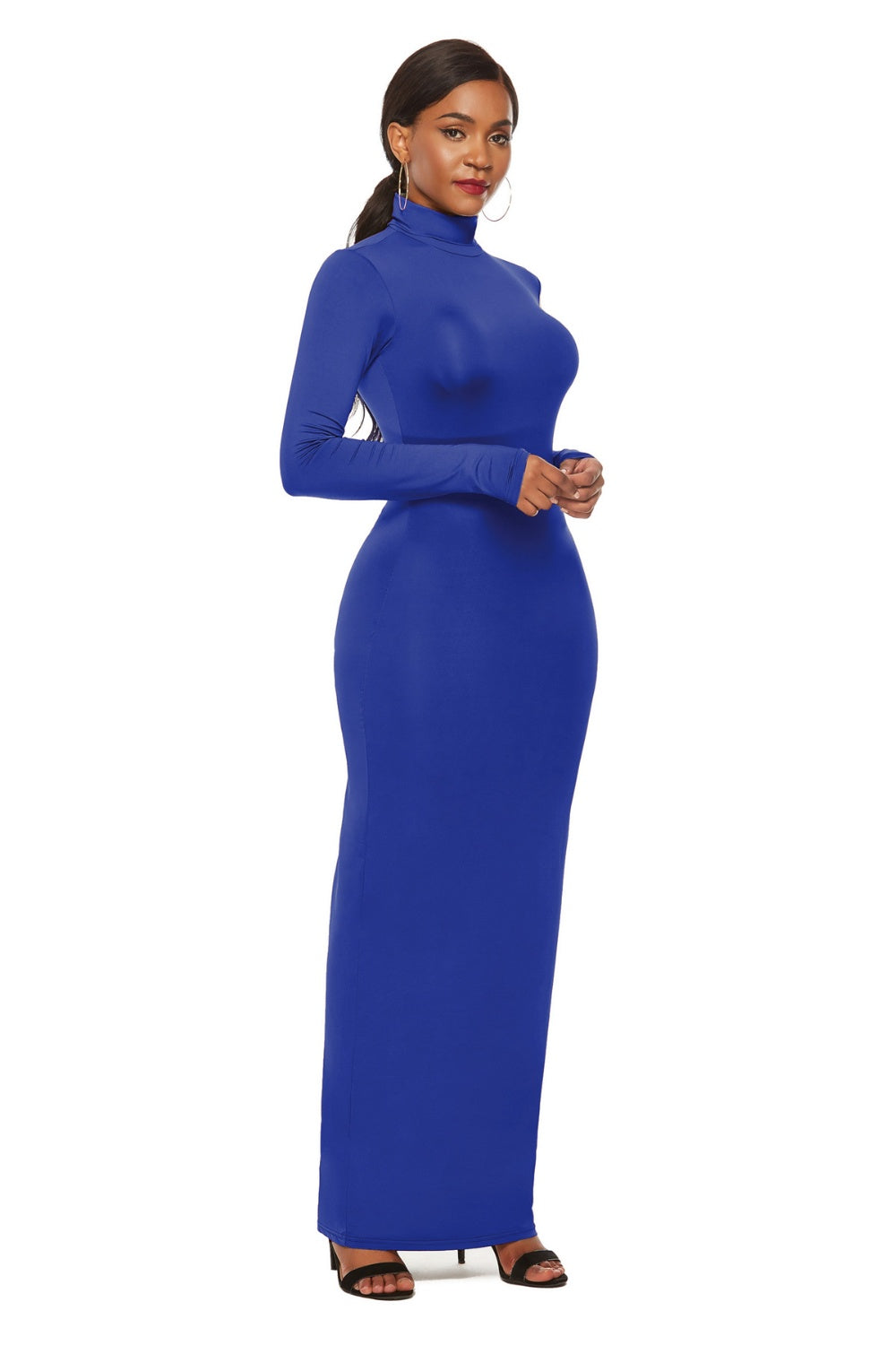Mock Neck Long Sleeve Maxi Slim Dress - AllIn Computer
