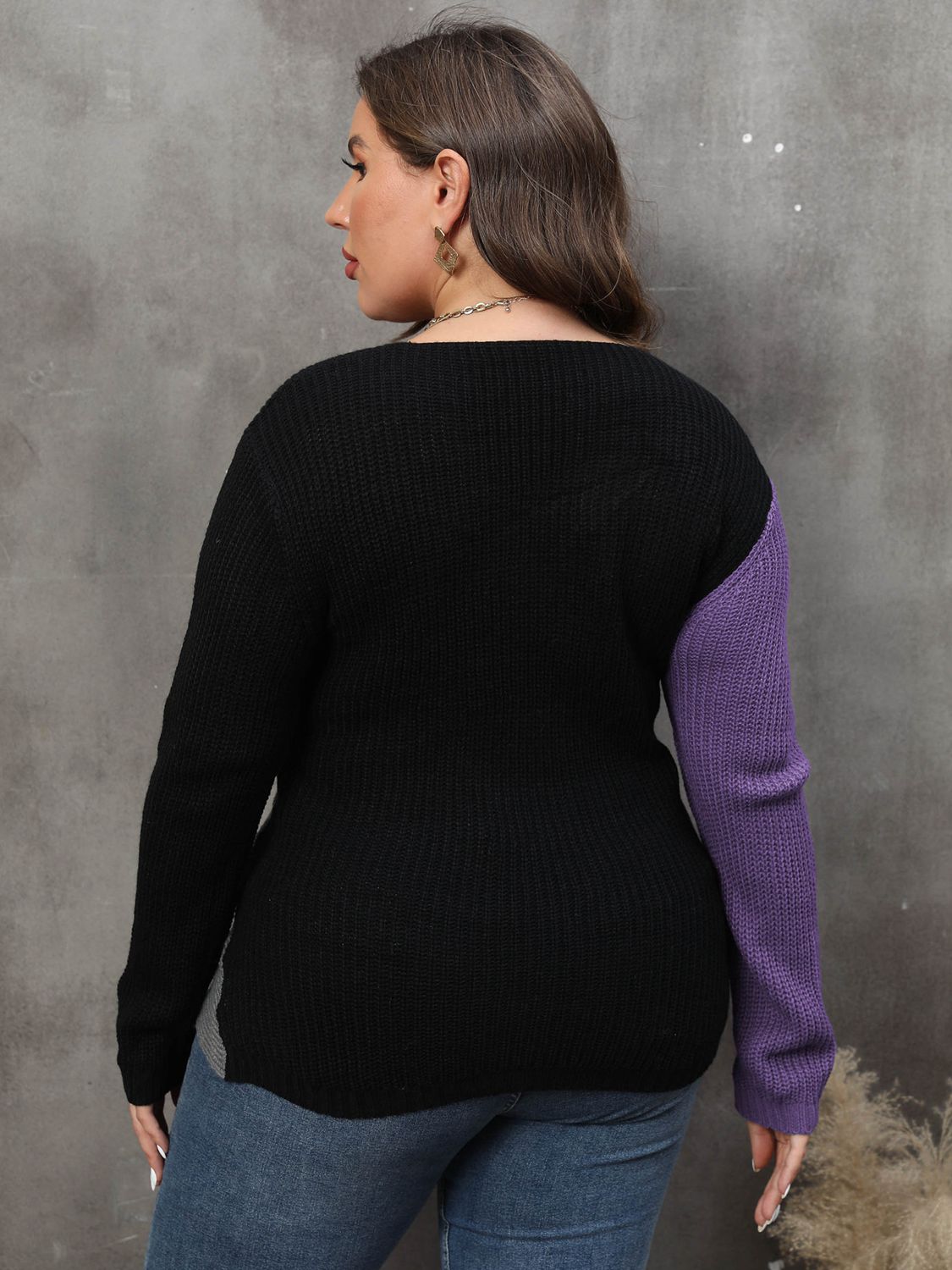 Plus Size Two-Tone Surplice Neck Sweater - AllIn Computer