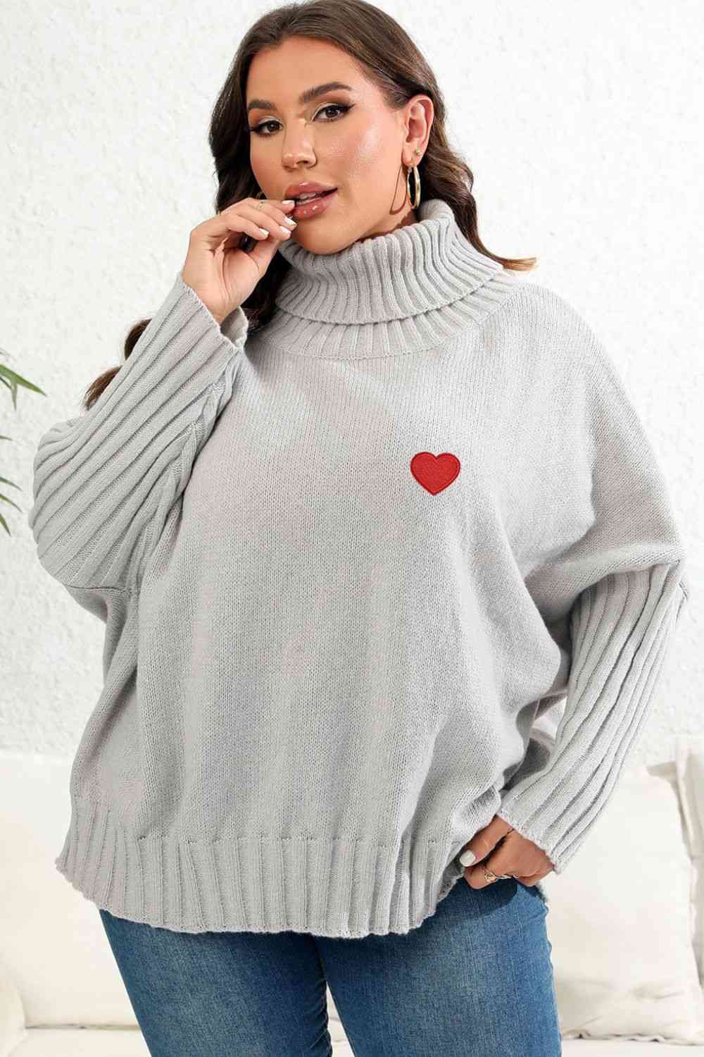 Plus Size Turtle Neck Long Sleeve Sweater - AllIn Computer