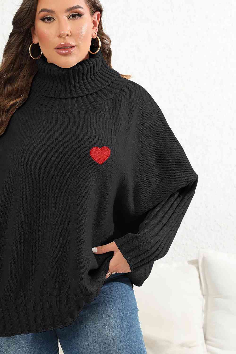 Plus Size Turtle Neck Long Sleeve Sweater - AllIn Computer