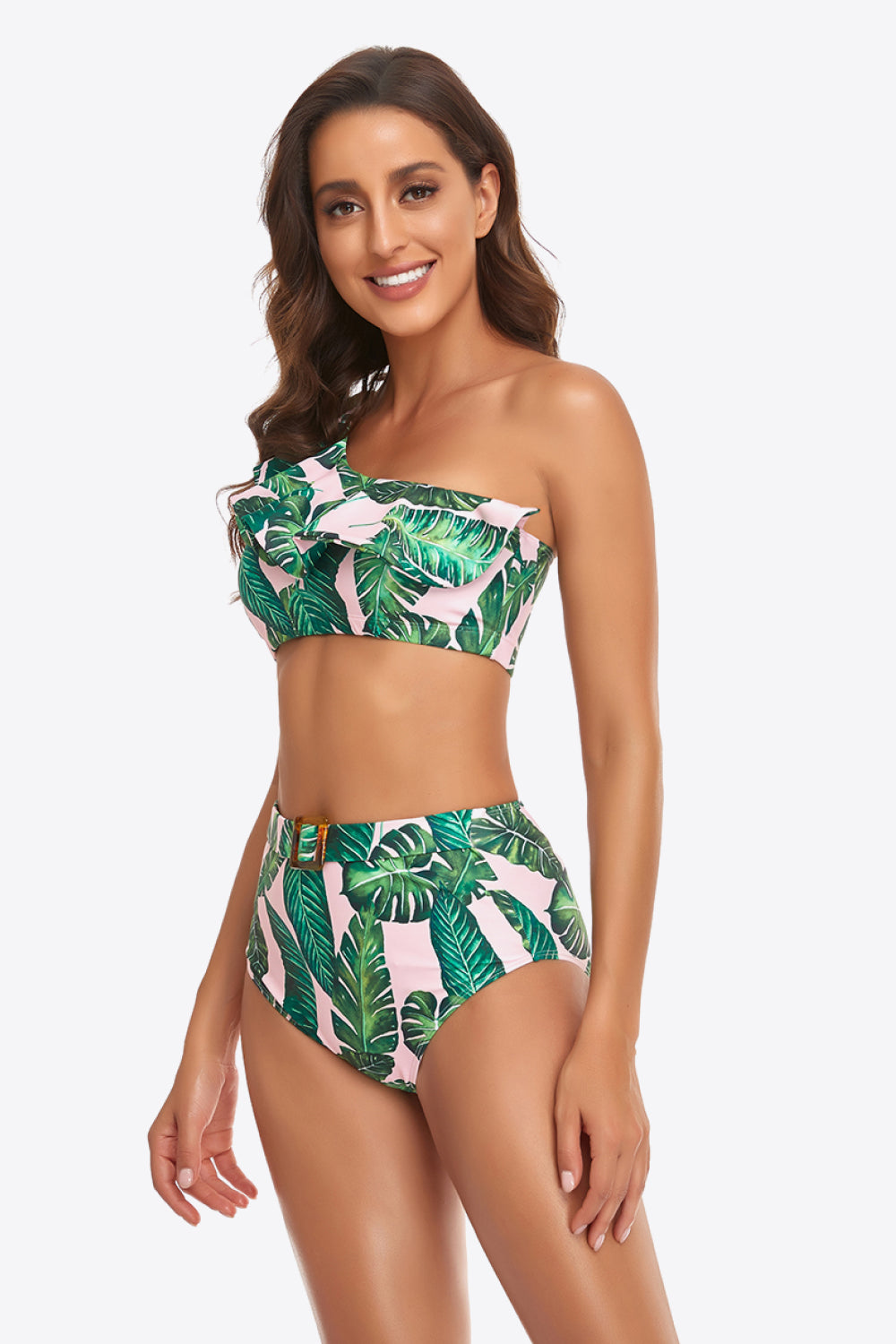 Ruffled One-Shoulder Buckled Bikini Set - AllIn Computer