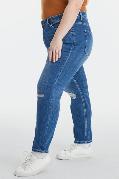 BAYEAS Full Size High Waist Distressed Washed Cropped Mom Jeans - AllIn Computer