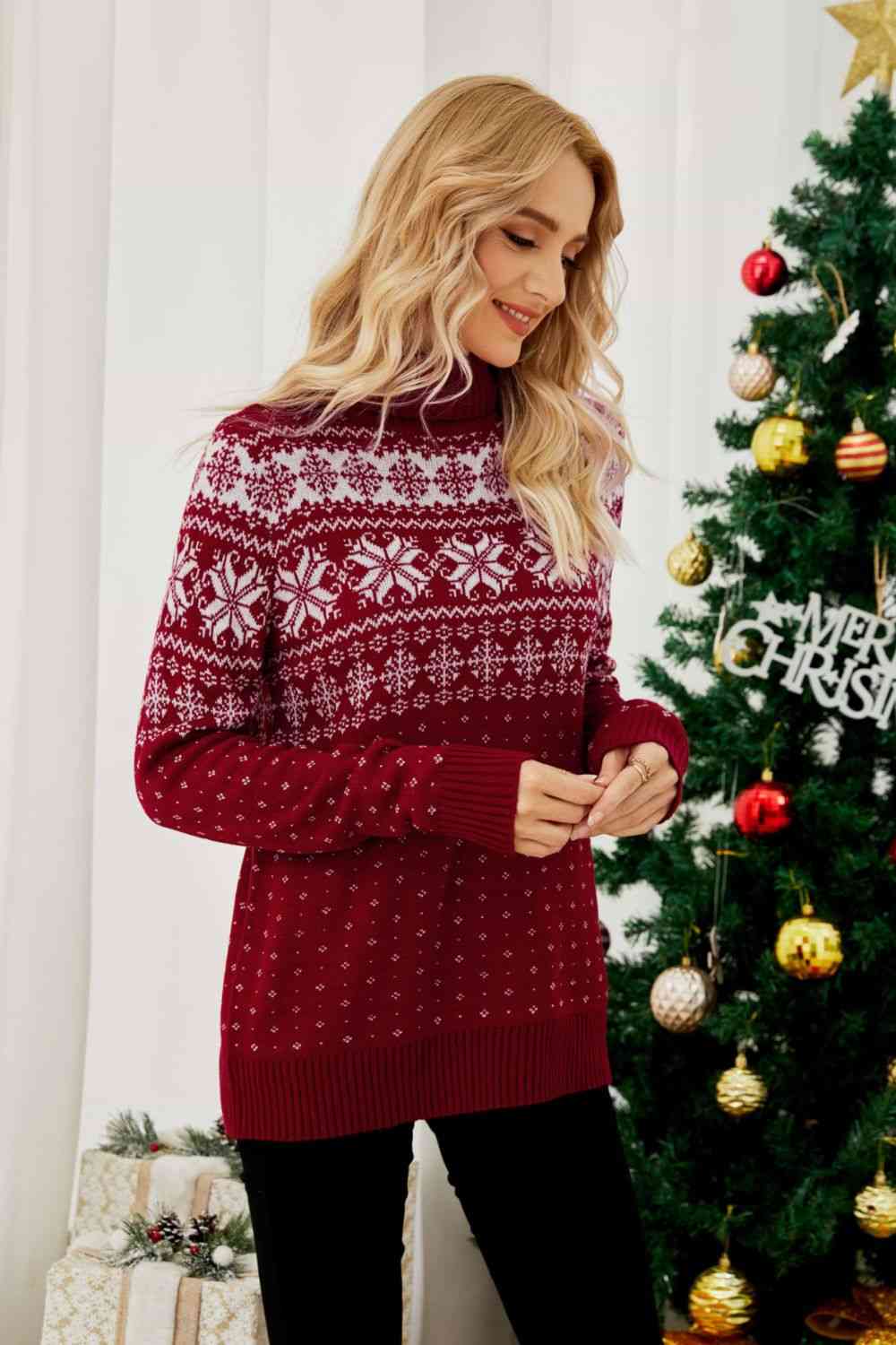 Christmas Snowflake Fair Isle Turtleneck Sweater - AllIn Computer