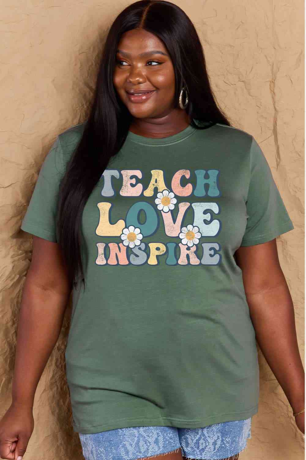 Simply Love Full Size TEACH LOVE INSPIRE Graphic Cotton T-Shirt - AllIn Computer